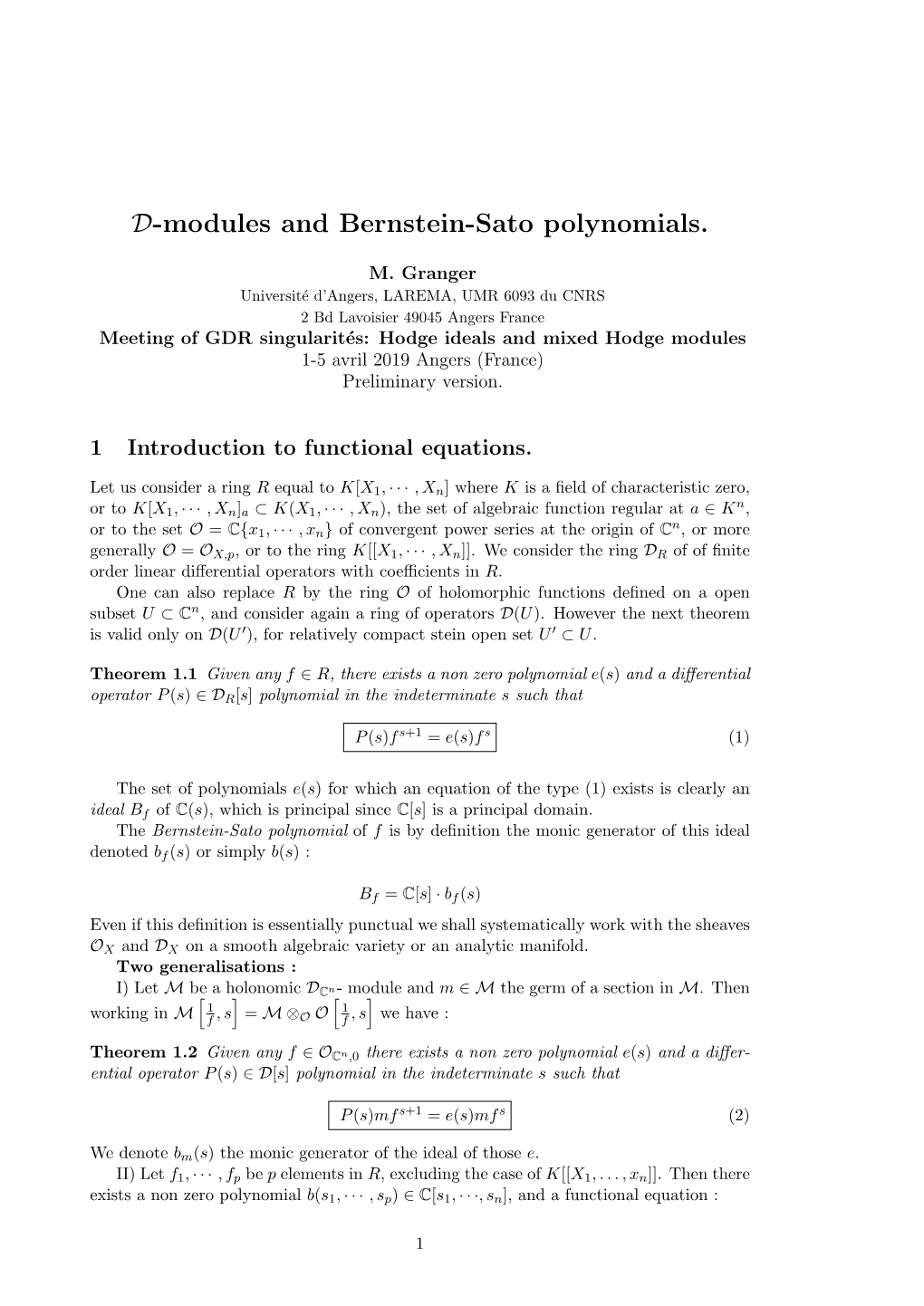 D-Modules and Bernstein-Sato Polynomials