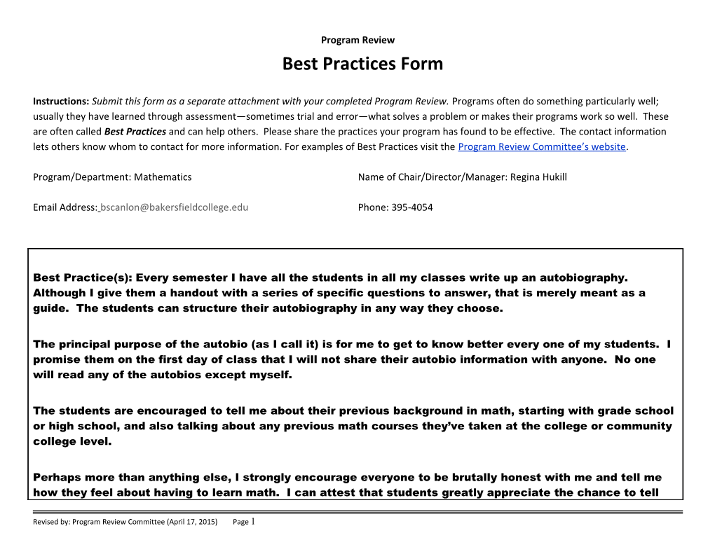 Best Practices Form