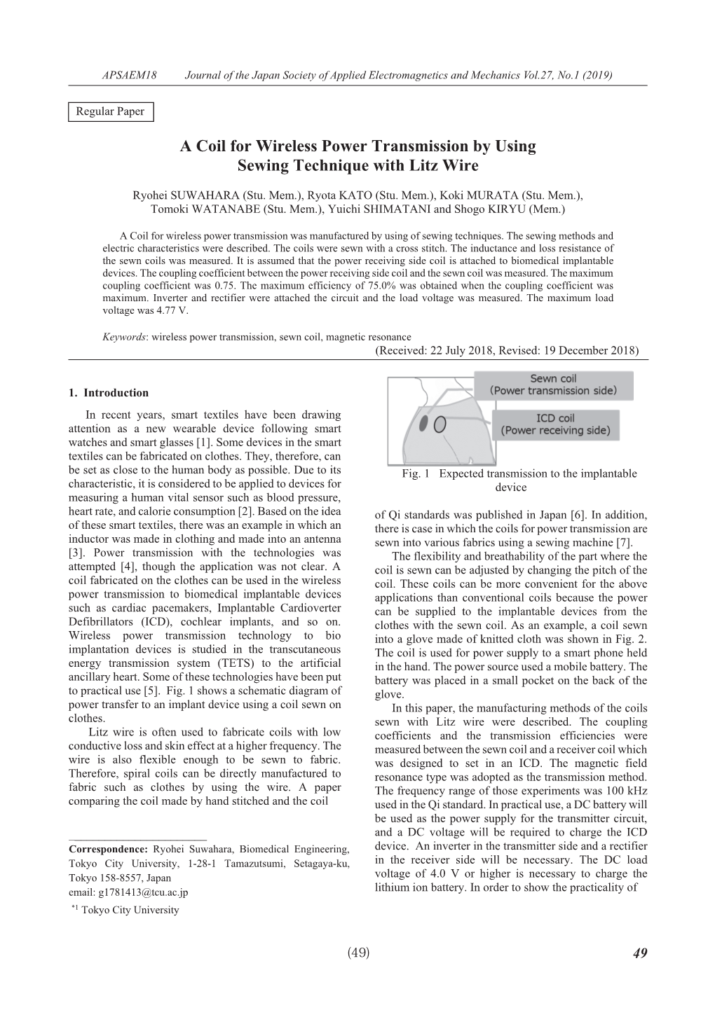 A Coil for Wireless Power Transmission by Using Sewing Technique with Litz Wire