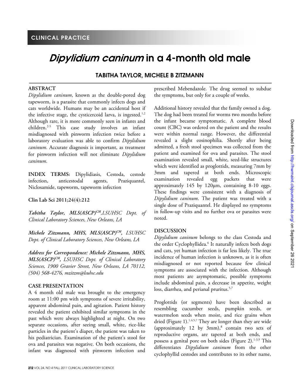 Dipylidium Caninum in a 4-Month Old Male