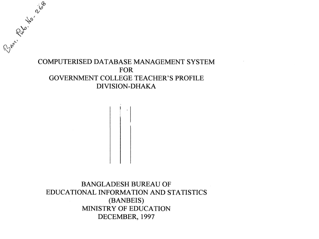 Computerised Database Management System for Government College Teacher's Profile Division-Dhaka