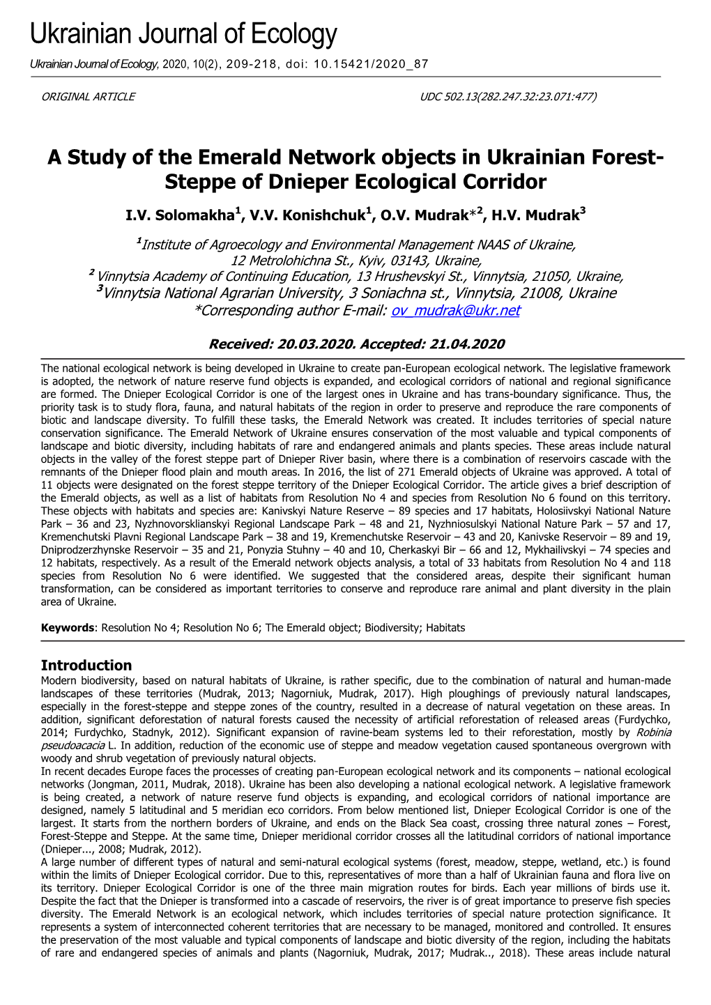 Steppe of Dnieper Ecological Corridor