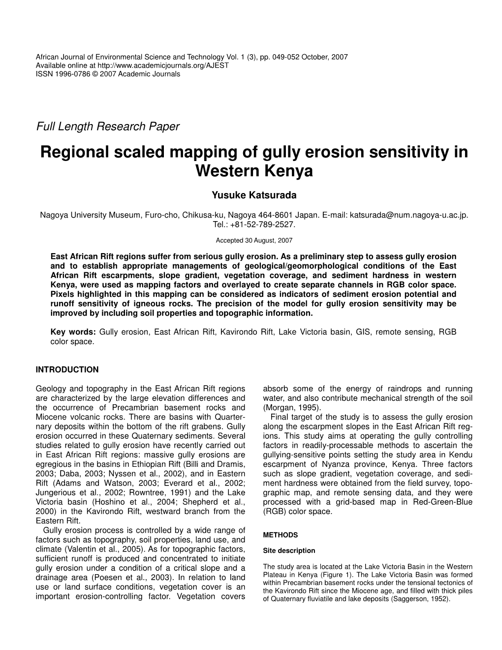 Regional Scaled Mapping of Gully Erosion Sensitivity in Western Kenya