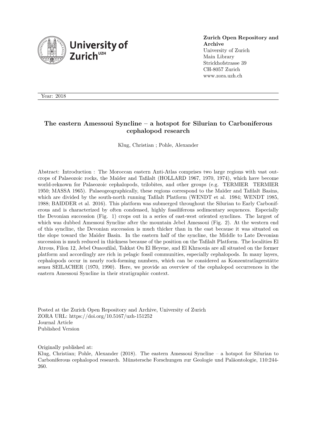 The Eastern Amessoui Syncline – a Hotspot for Silurian to Carboniferous Cephalopod Research