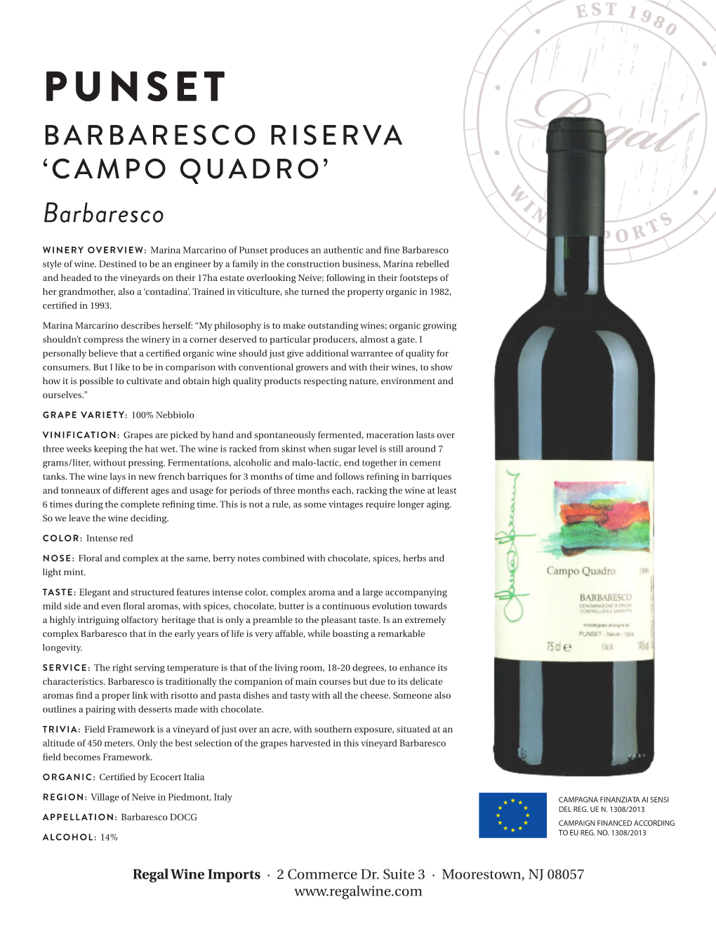 PUNSET BARBARESCO RISERVA ‘CAMPO QUADRO’ Barbaresco