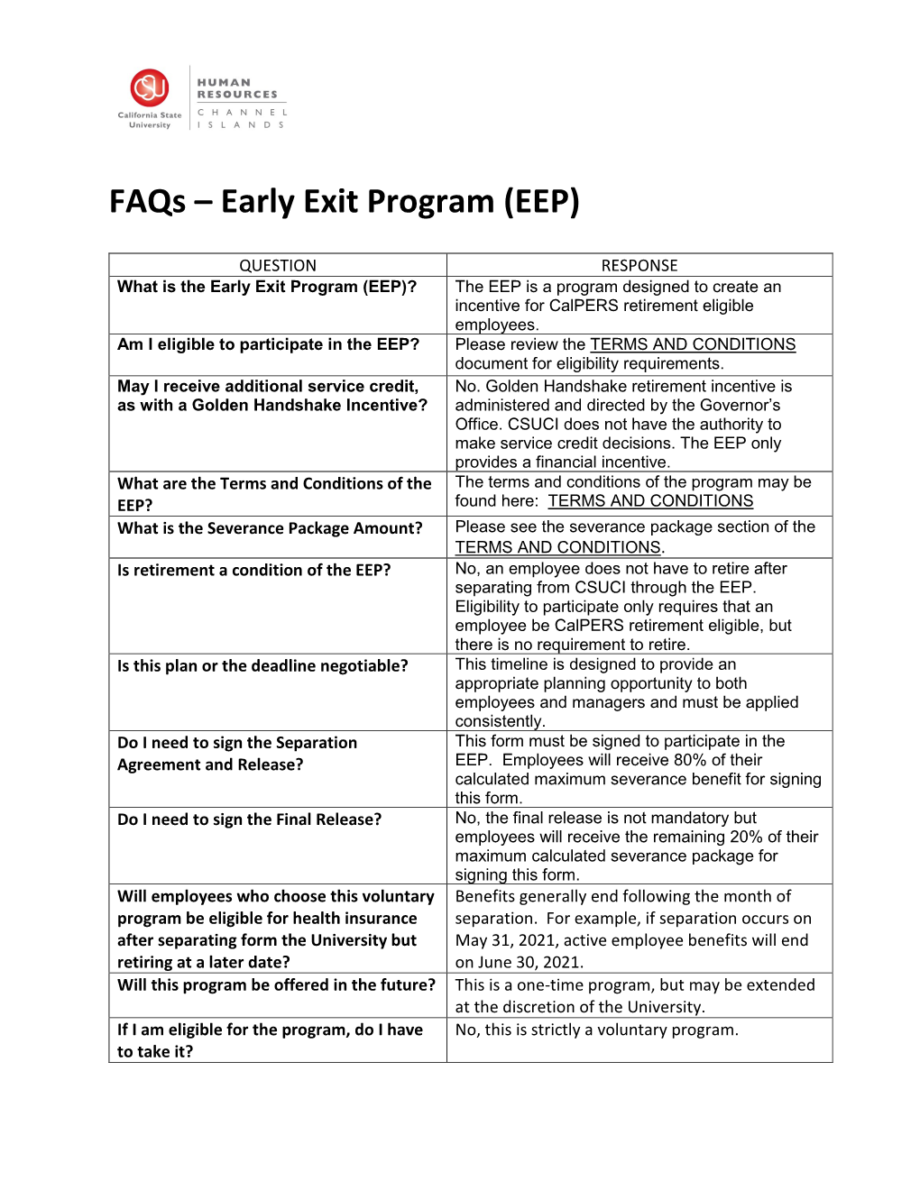 Faqs – Early Exit Program (EEP)