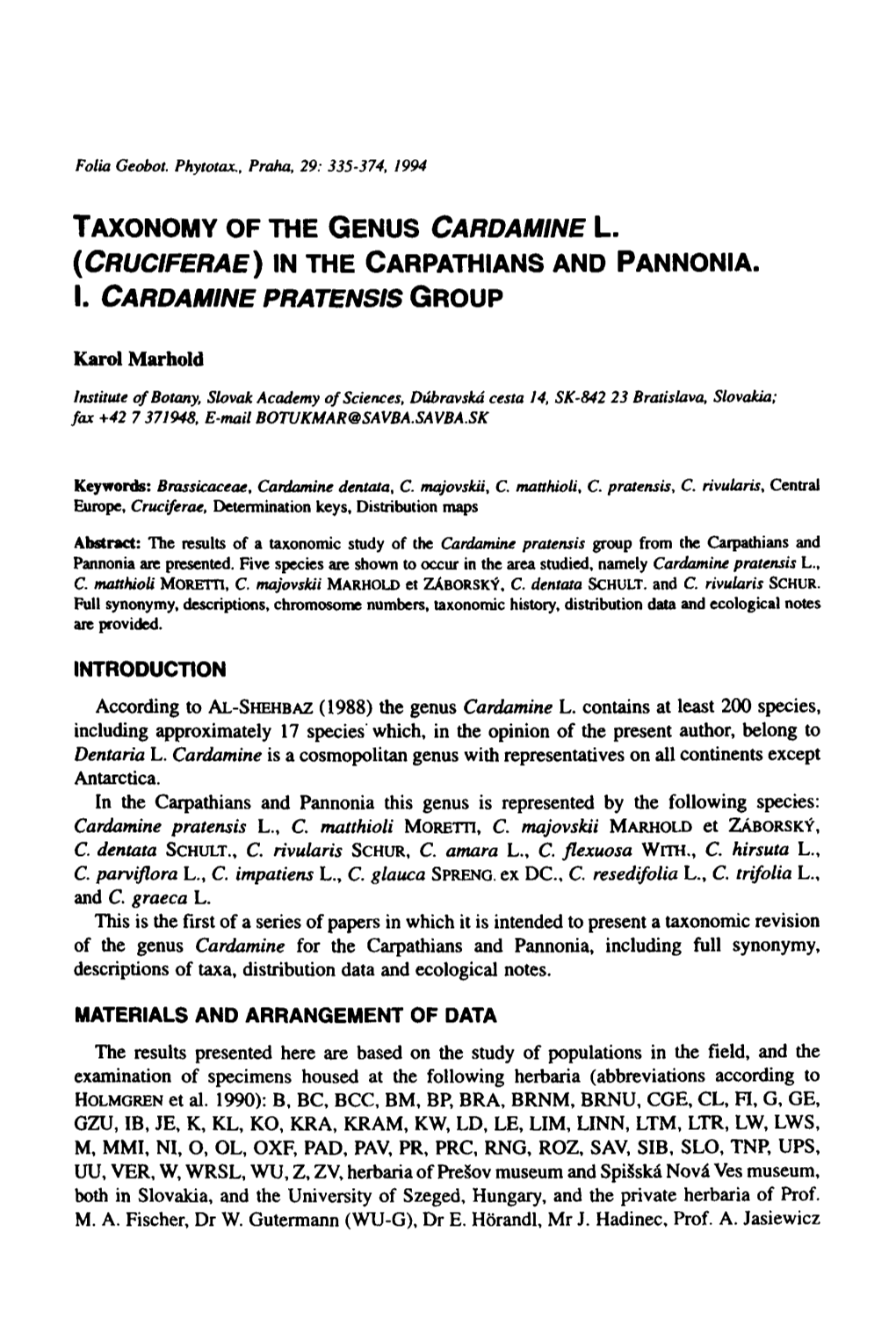 Taxonomy of the Genus <Emphasis Type=