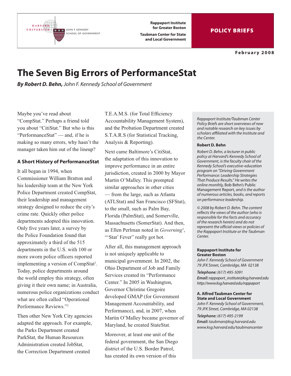 The Seven Big Errors of Performancestat by Bob Behn
