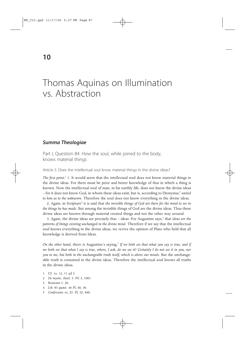 Thomas Aquinas on Illumination Vs. Abstraction