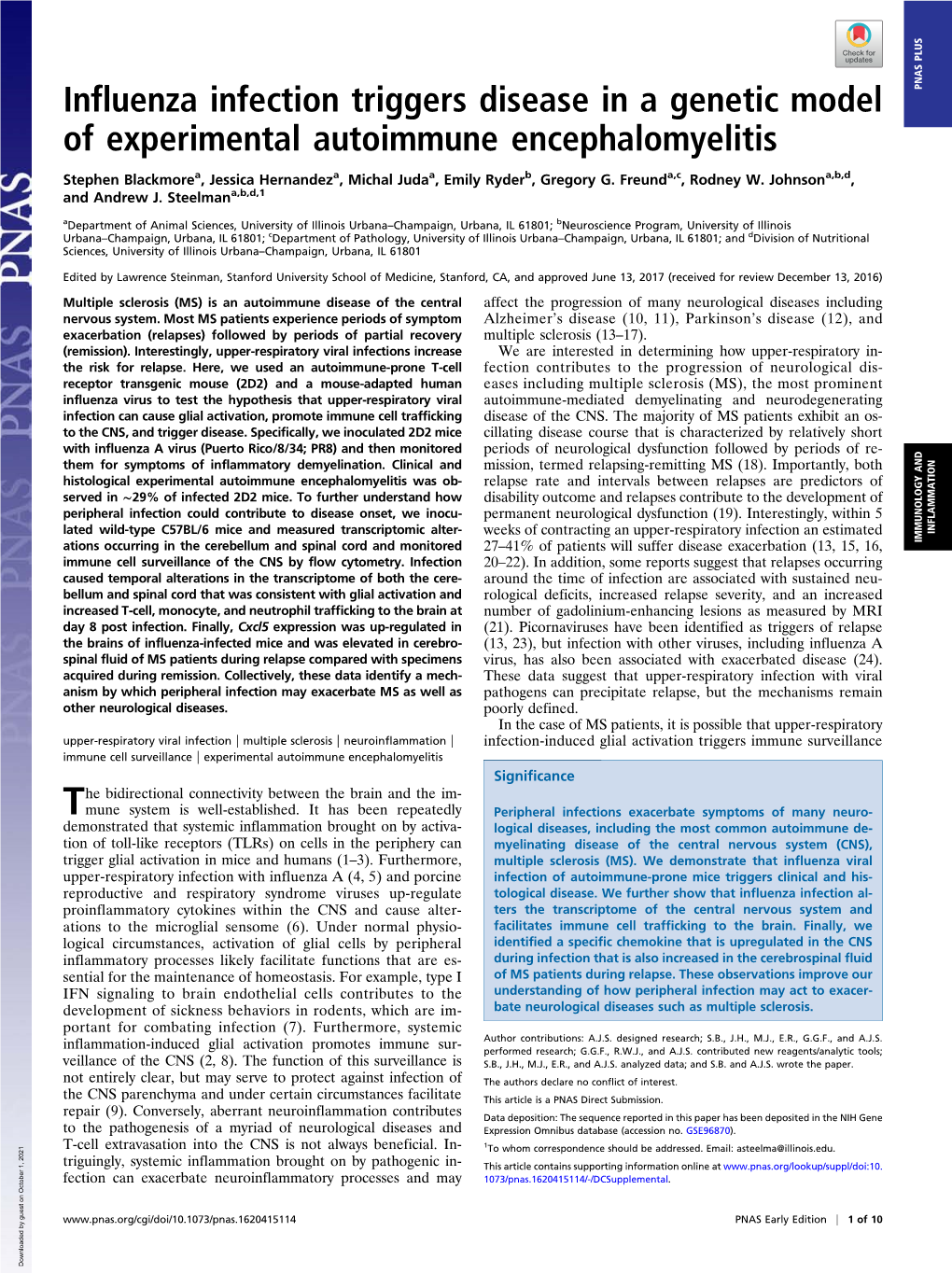 Influenza Infection Triggers Disease in a Genetic Model of Experimental