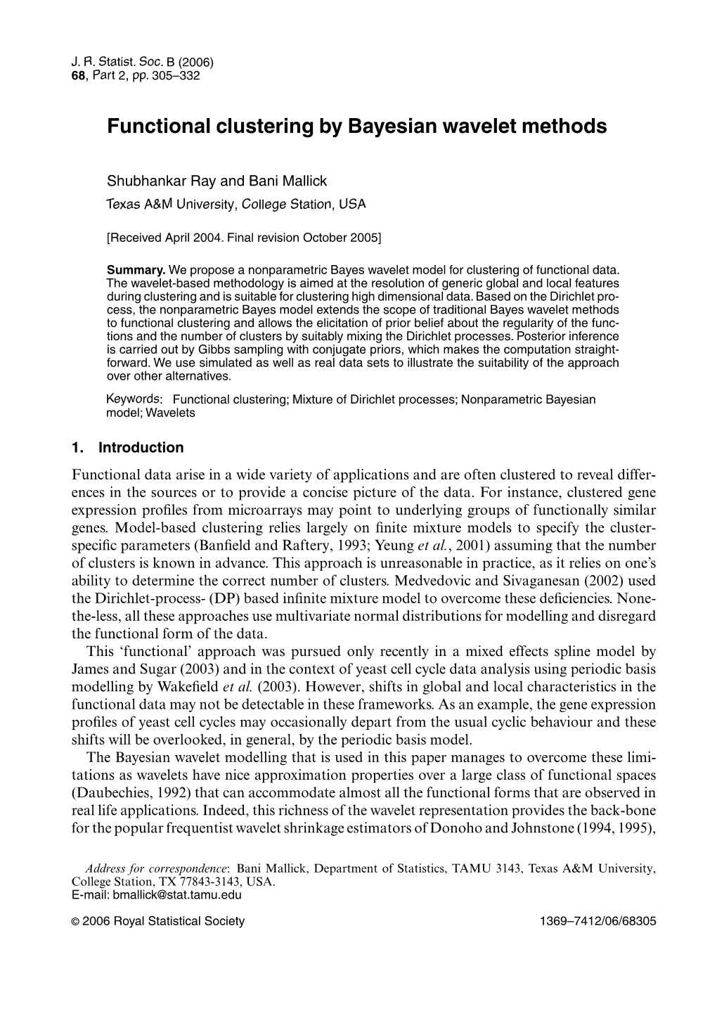 Functional Clustering by Bayesian Wavelet Methods