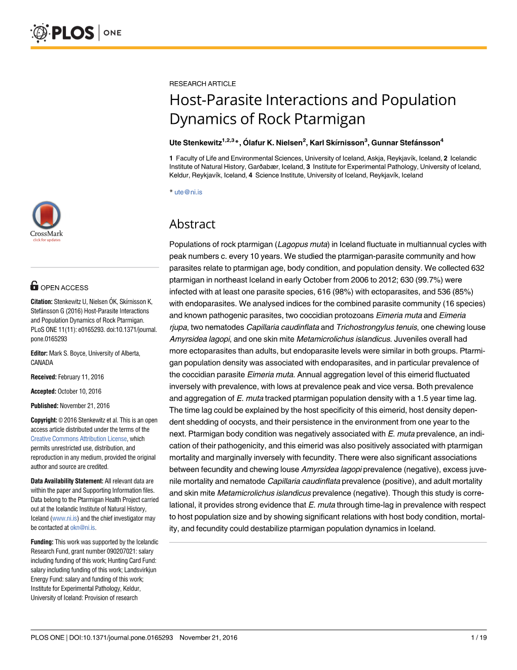 Host-Parasite Interactions and Population Dynamics of Rock Ptarmigan