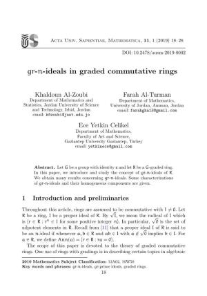 Gr-N-Ideals in Graded Commutative Rings