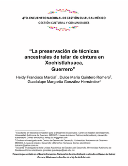 “La Preservación De Técnicas Ancestrales De Telar De Cintura En Xochistlahuaca, Guerrero”