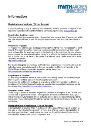 City Registration and Deregistration Information Sheet
