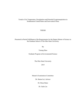 Trends of Air Temperature, Precipitation and Potential Evapotranspiration in Southeastern United States and East-Central China