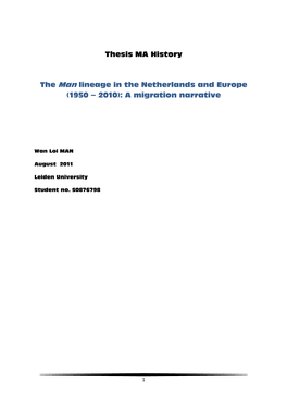 Thesis MA History the Man Lineage in the Netherlands and Europe (1950