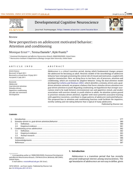 New Perspectives on Adolescent Motivated Behavior: Attention And