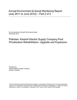 (July 2011 to June 2012) – Part 2 of 2 Pakistan: Karachi Electric Supply Co