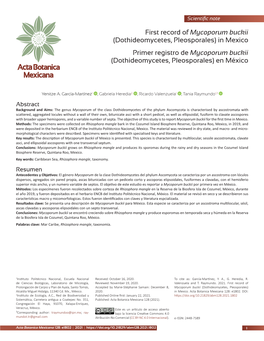 First Record of Mycoporum Buckii (Dothideomycetes, Pleosporales) in Mexico Primer Registro De Mycoporum Buckii (Dothideomycetes, Pleosporales) En México