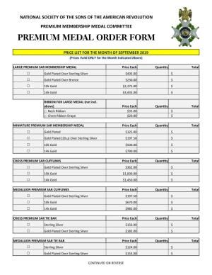 Premium Medal Order Form