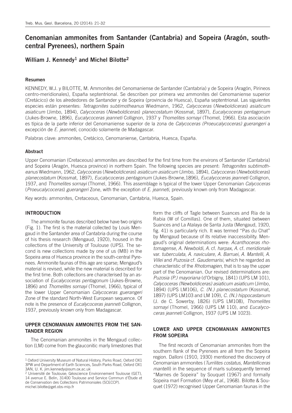 Cenomanian Ammonites from Santander (Cantabria) and Sopeira (Aragón, South- Central Pyrenees), Northern Spain