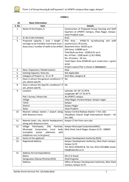 Form 1 of Group Housing & Staff Quarters” at UPSRTC Campus,Vikas Nagar, Kanpur”