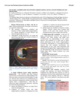 ESCAPADE: COORDINATED MULTI-POINT OBSERVATIONS of ION and SPUTTERED ESCAPE from MARS R. J. Lillis1, S. M Curry1, C. T. Russell2, D