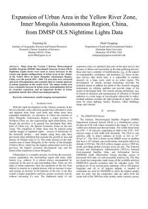 Expansion of Urban Area in the Yellow River Zone, Inner Mongolia Autonomous Region, China, from DMSP OLS Nighttime Lights Data