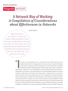 A Network Way of Working: a Compilation of Considerations About Effectiveness in Networks