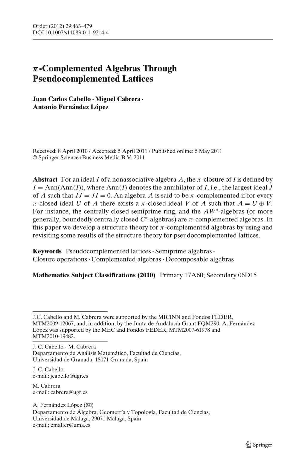 Π-Complemented Algebras Through Pseudocomplemented Lattices