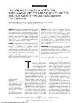 CDKN2A (P14arf, P16ink4a), and MTAP Genes in Head and Neck Squamous Cell Carcinoma