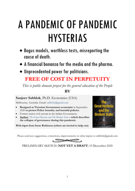 A PANDEMIC of PANDEMIC HYSTERIAS • Bogus Models, Worthless Tests, Misreporting the Cause of Death