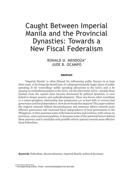 Caught Between Imperial Manila and the Provincial Dynasties: Towards a New Fiscal Federalism
