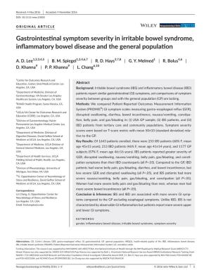Gastrointestinal Symptom Severity in Irritable Bowel Syndrome, Inflammatory Bowel Disease and the General Population
