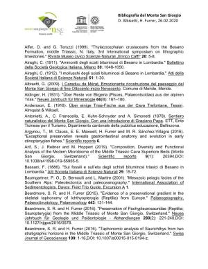 Bibliografia Del Monte San Giorgio D. Albisetti, H. Furrer, 26.02.2020