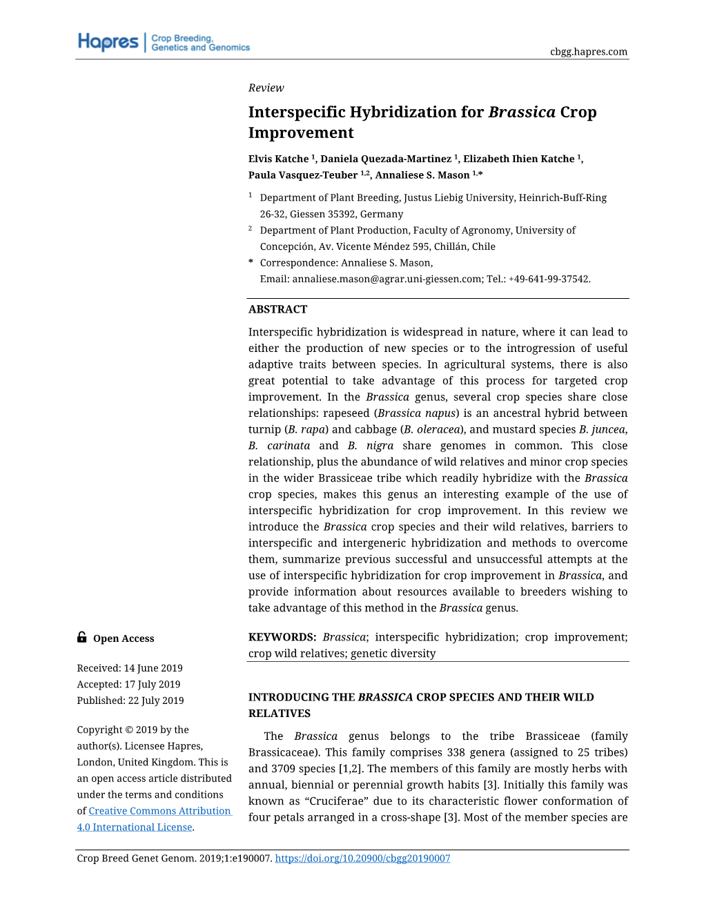 Interspecific Hybridization for Brassica Crop Improvement