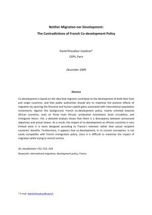 Neither Migration Nor Development: the Contradictions of French Co-Development Policy