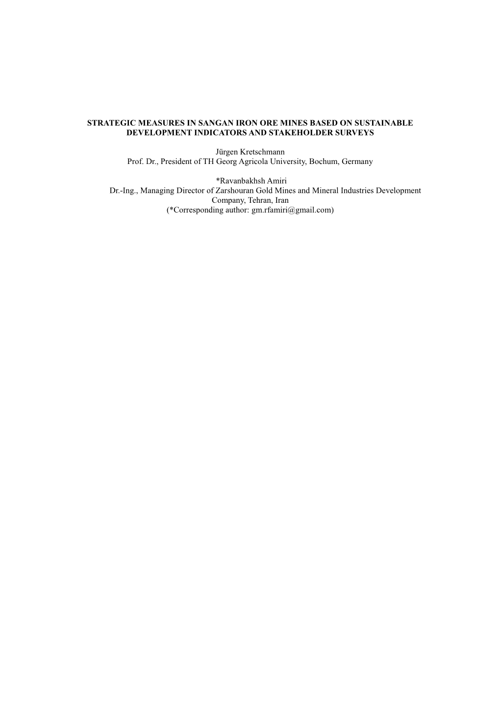 Strategic Measures in Sangan Iron Ore Mines Based on Sustainable Development Indicators and Stakeholder Surveys