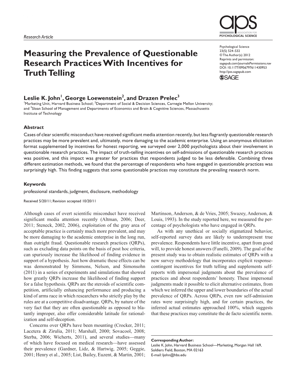 Measuring the Prevalence of Questionable Research Practices