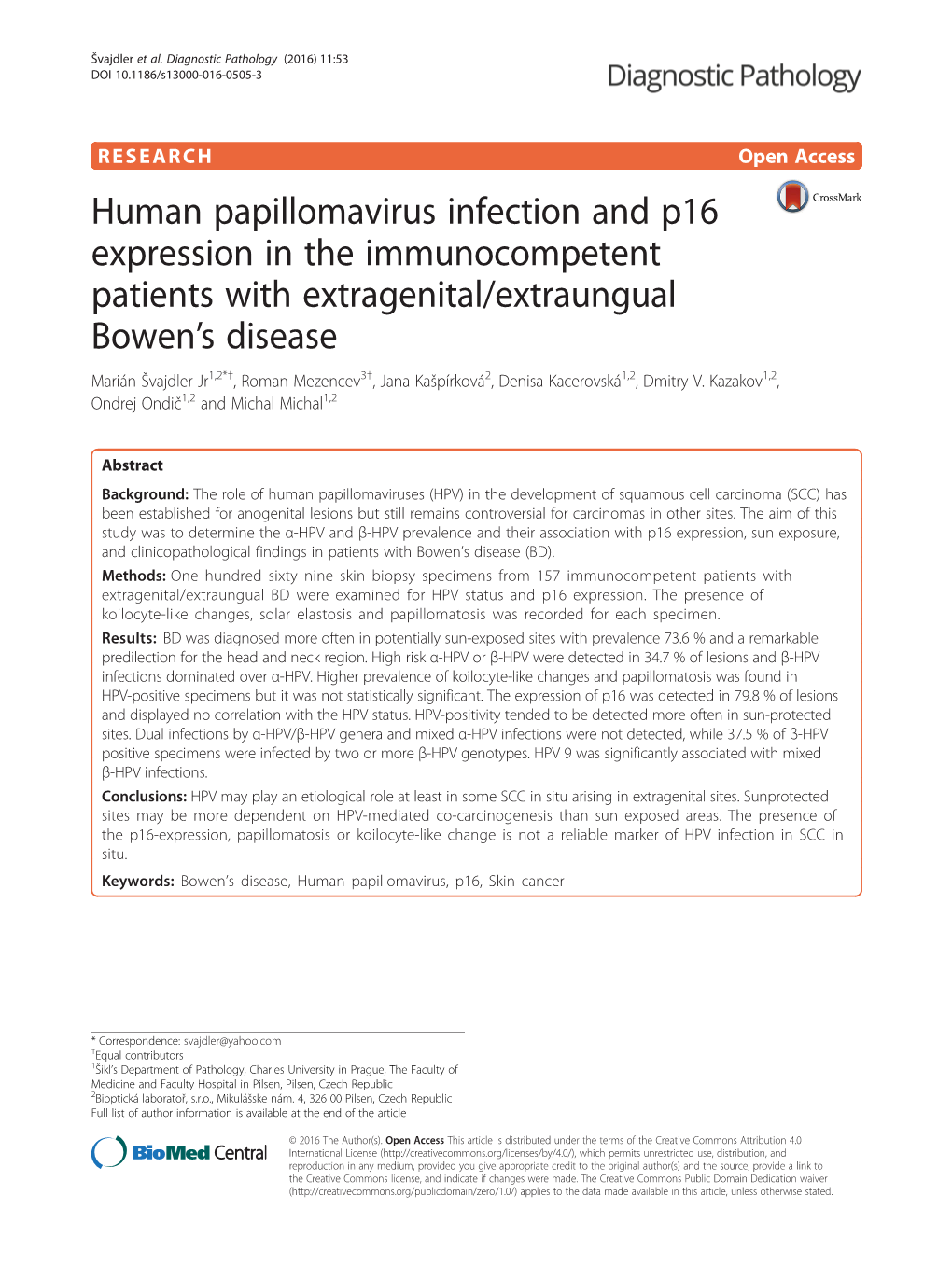 Human Papillomavirus Infection and P16 Expression in The