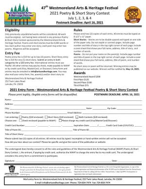 Westmoreland Arts & Heritage Festival 2021 Poetry & Short Story Contest