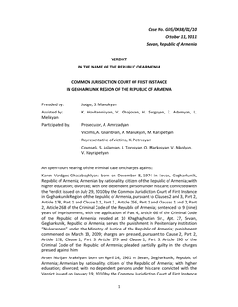 Case No. GD5/0038/01/10 October 11, 2011 Sevan, Republic of Armenia