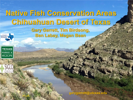 Native Fish Conservation Areas Chihuahuan Desert of Texas Gary Garrett, Tim Birdsong, Ben Labay, Megan Bean