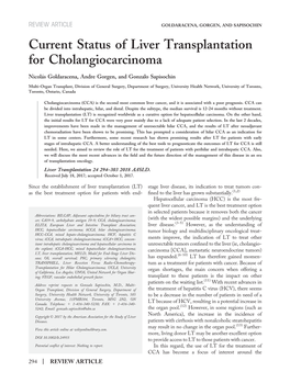 Current Status of Liver Transplantation for Cholangiocarcinoma