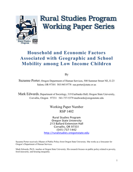 Household and Economic Factors Associated with Geographic and School Mobility Among Low Income Children