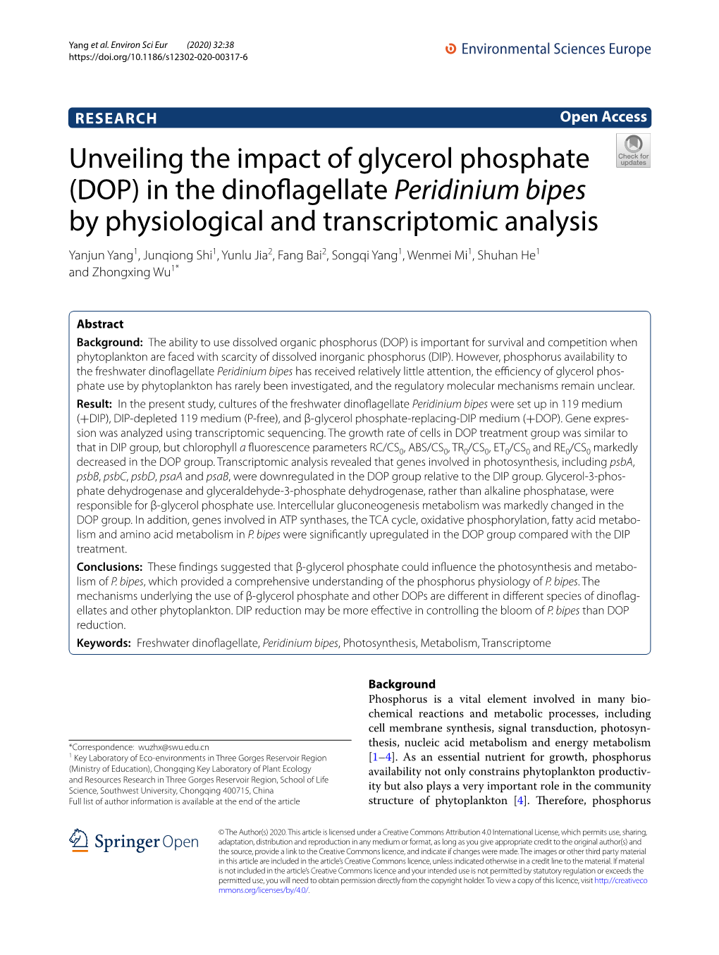 (DOP) in the Dinoflagellate Peridinium Bipes by Physiological And