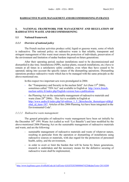 Radioactive Waste Management and Decommissioning in France