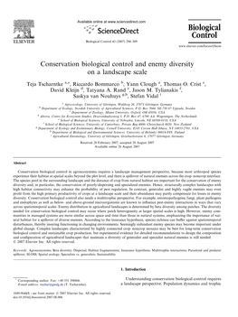 Conservation Biological Control and Enemy Diversity on a Landscape Scale
