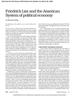 Friedrich List and the American System of Political Economy